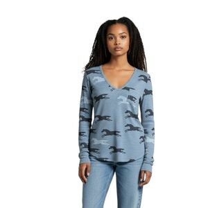 Urban Outfitters BDG Horse Print Thermal Waffle Knit Long Sleeve Top